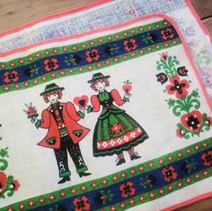 Vintage West Germany Jute Blend Folk Table Runner